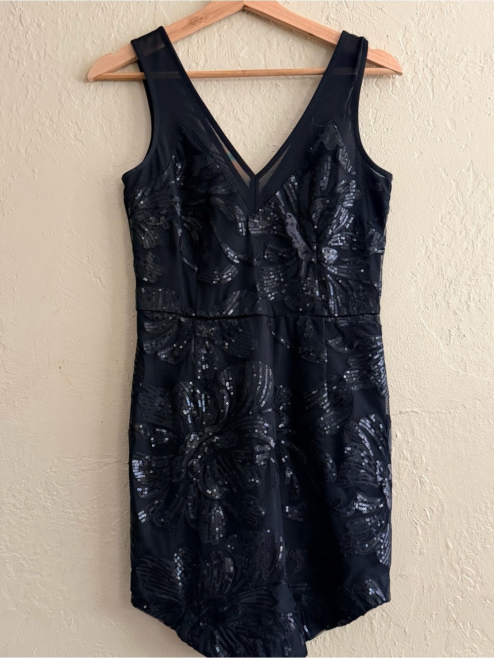 Windsor Black Sequin Floral V-Neck Mini Dress